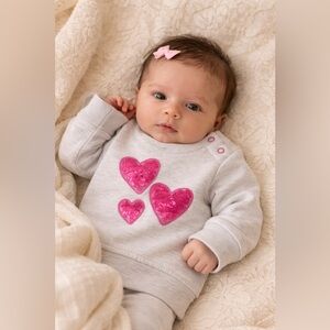 Cat & Jack Valentine’s Sweatshirt with Pink Sequin Hearts Creamy Soft Fabric